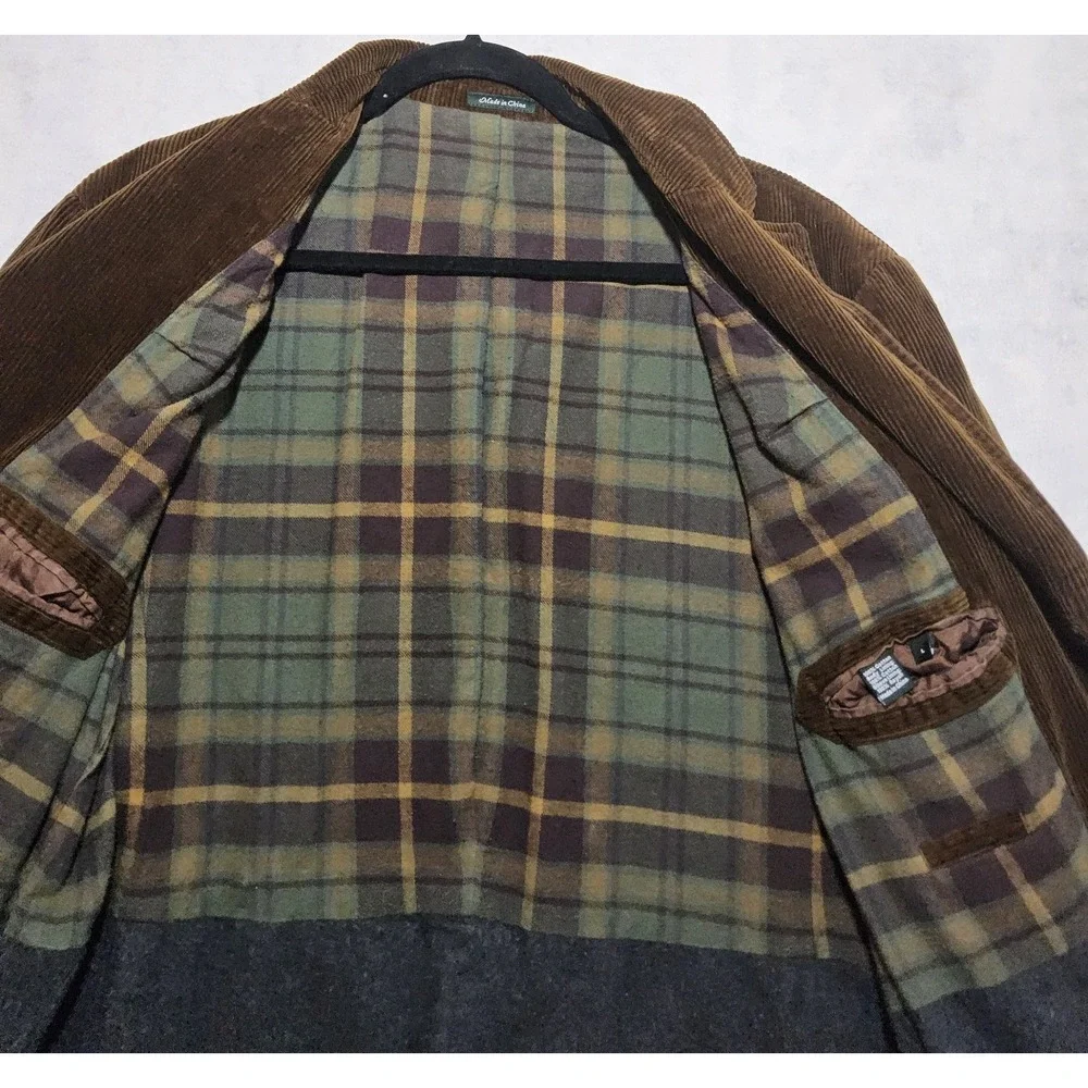 J Crew Mens Corduroy Jacket Mens L Blazer Fleece Lined Academia Barn Coat Brown‎